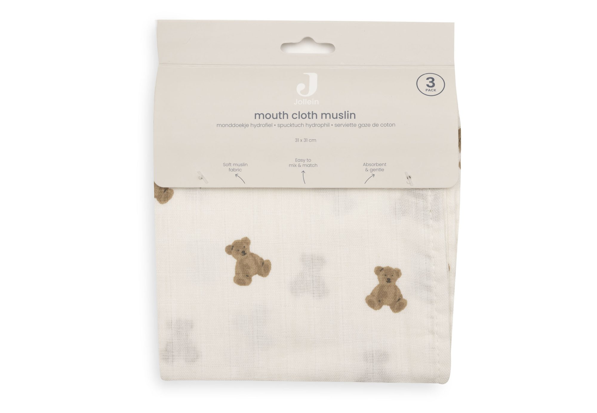 Hydrofiel Monddoekje 31x31cm - Mini Teddy Bear - 3 Stuks - afbeelding 4