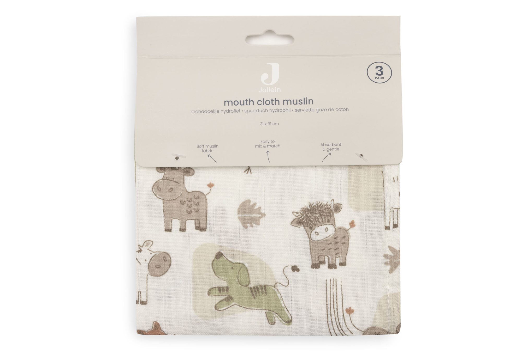 Hydrofiel Monddoekje 31x31cm - Barn Buddies - 3 Stuks - afbeelding 4