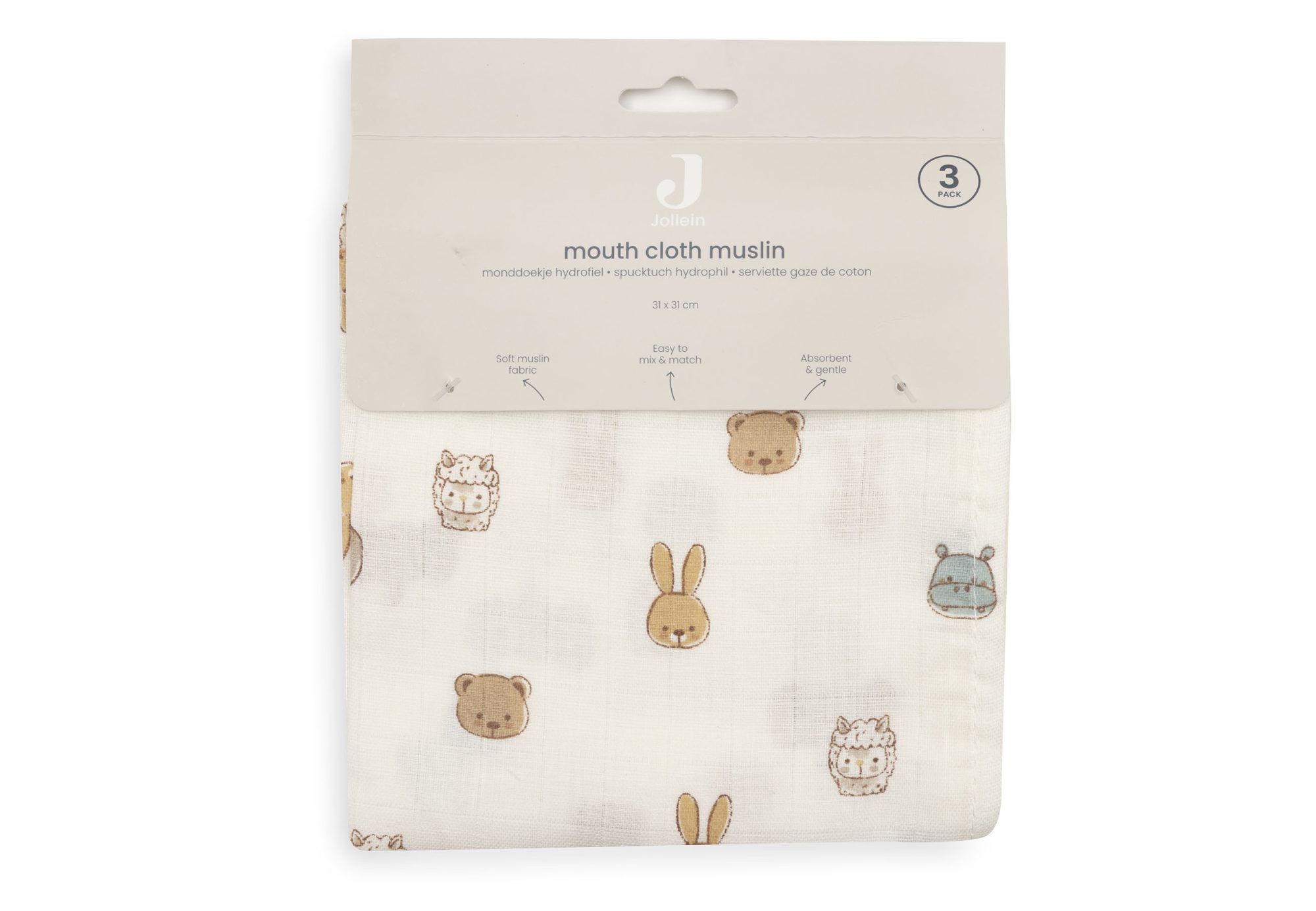 Hydrofiel Monddoekje 31x31cm - Jollies - 3 Stuks - afbeelding 4
