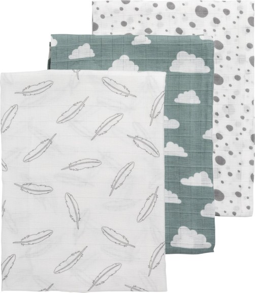 Meyco 3-pack hydrofiele swaddles - Feathers-Clouds-Dots 