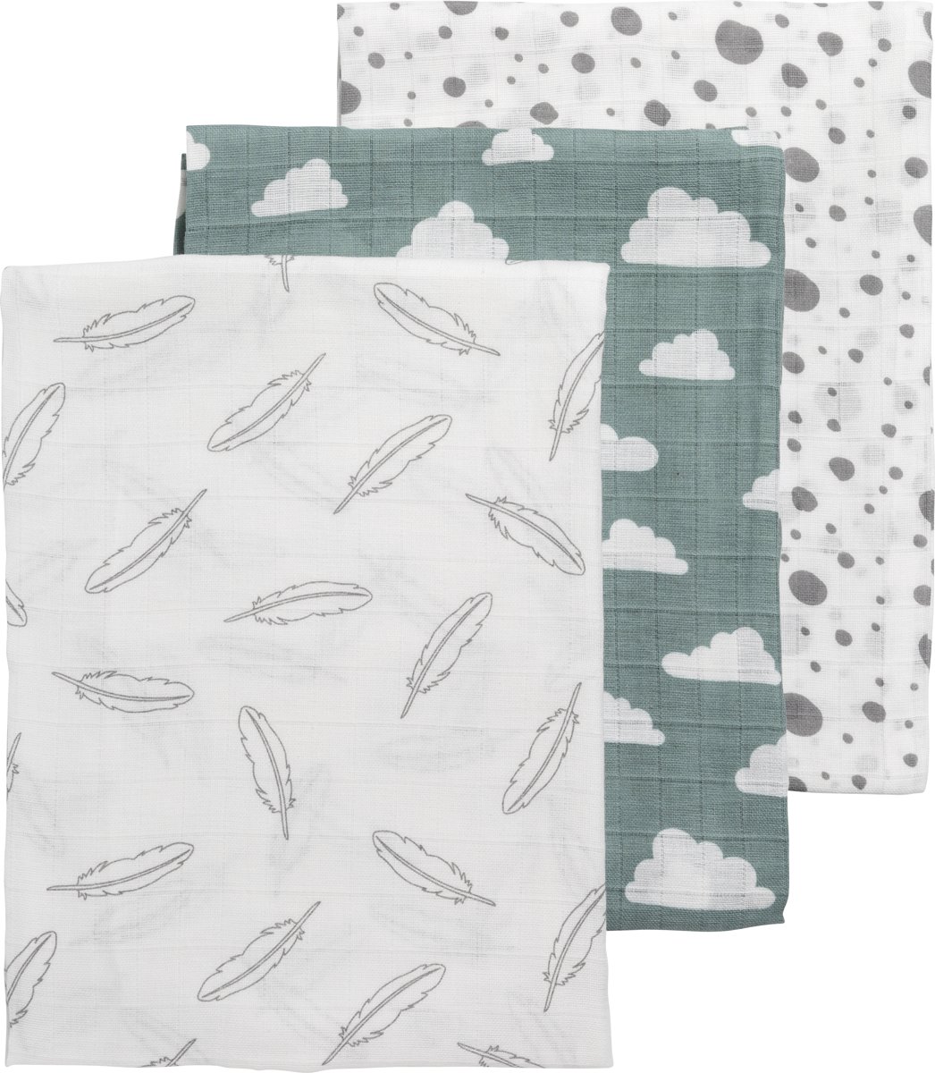 3-pack hydrofiele swaddles- Feathers-Clouds-Dots - afbeelding 2