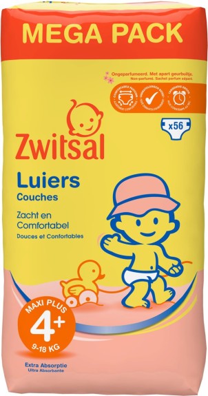 Zwitsal Luiers Maxi Plus Maat 4+ 56 stuks