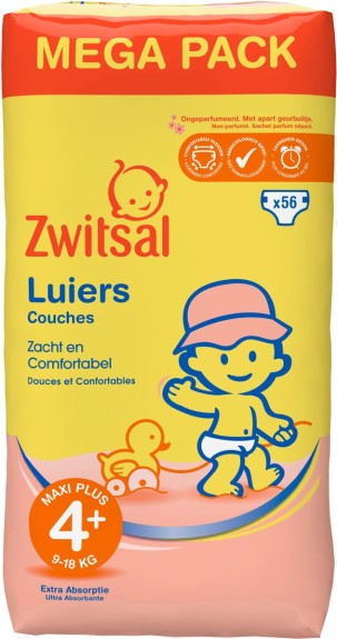 Zwitsal Luiers Maxi Plus Maat 4+ 56 stuks
