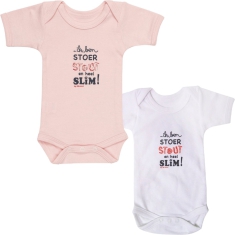 Isi Mini Romper Ik ben stoer, stout en slim - Roze / Wit