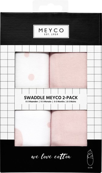 Meyco Swaddle Inbakerdoek 2-pack - 0-3 mnd - Dots/Uni ro