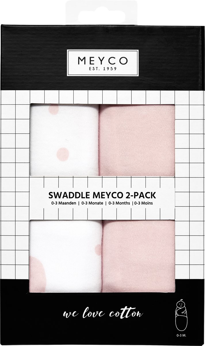 Swaddle Inbakerdoeken 2-pack - 0-3 mnd - Dots/Uni roze - afbeelding 4