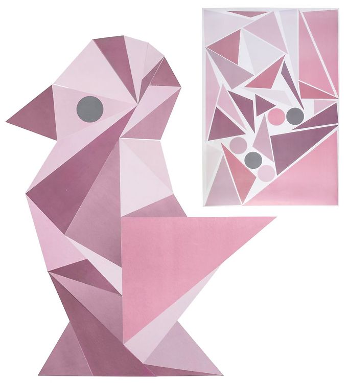 Muursticker geometrische vogel roze 