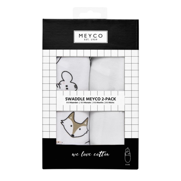 Meyco Inbakerdoek 0-3 mnd - Animal/Uni wit - 2 stuks