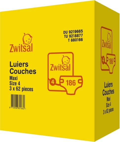 Zwitsal Maandbox Maat 4 (Maxi) 8-16 kg - 186 stuks - Lui