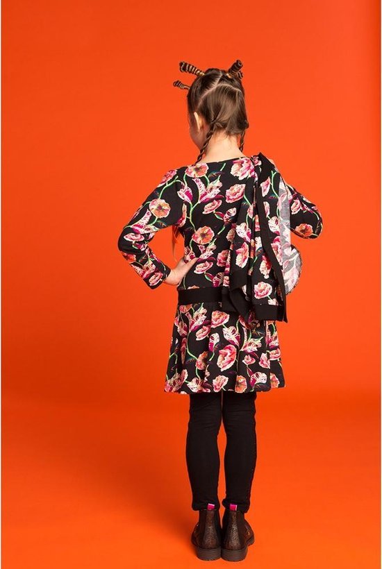 Meisjes Jurk - Zwart, roze en groen - Maat 92 - afbeelding 3