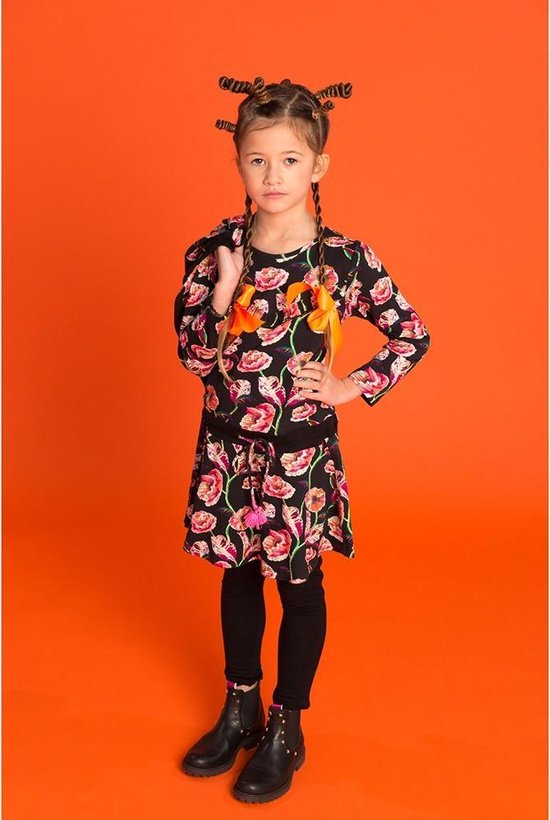 Meisjes Jurk - Zwart, roze en groen - Maat 92 - afbeelding 2