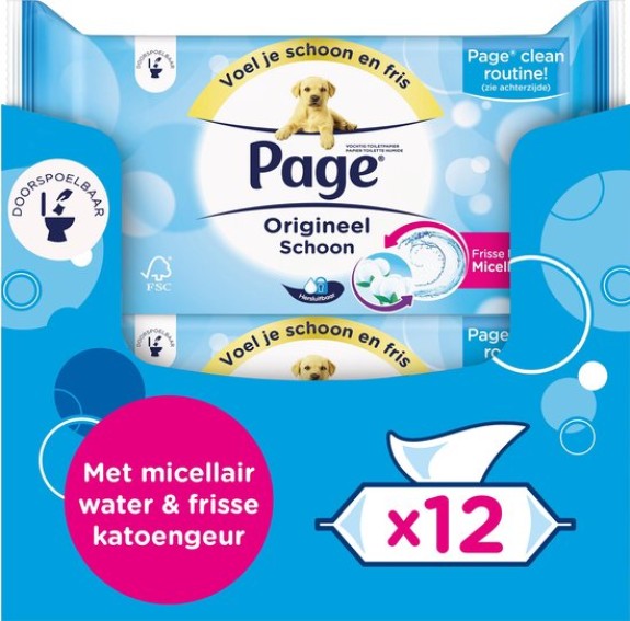 Page vochtig toiletpapier - Origineel Schoon - 38 x 12 s