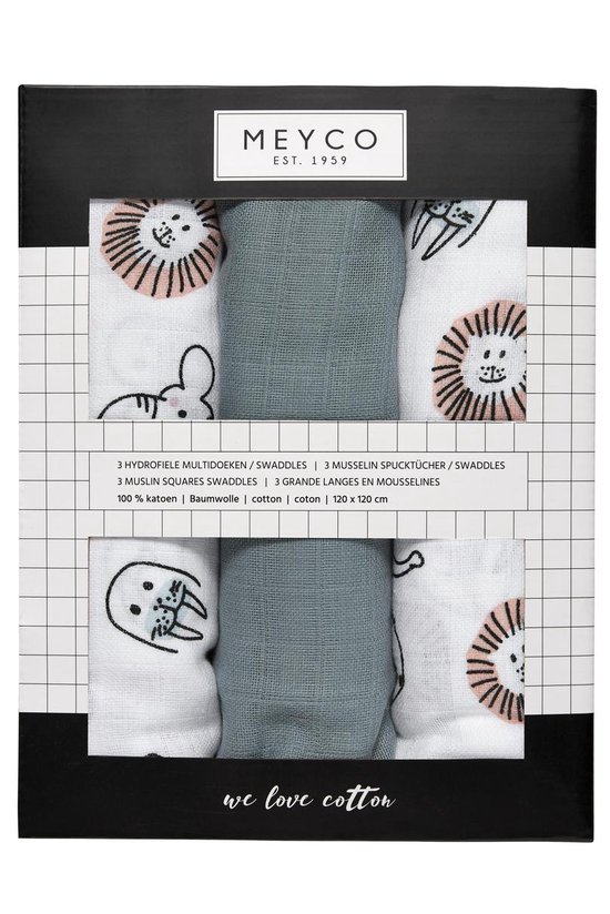 3-pack Swaddle - Animal/Uni jade/Animal - afbeelding 3