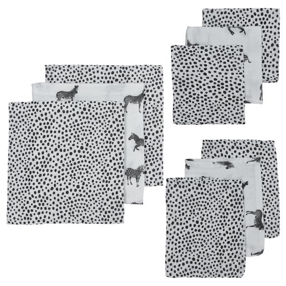 Meyco hydrofiel starterset Zebra Animal - 9-pack - Black