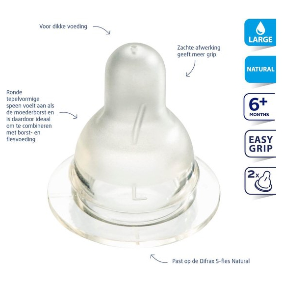 Difrax Flesspeen Natural large - 2 stuks