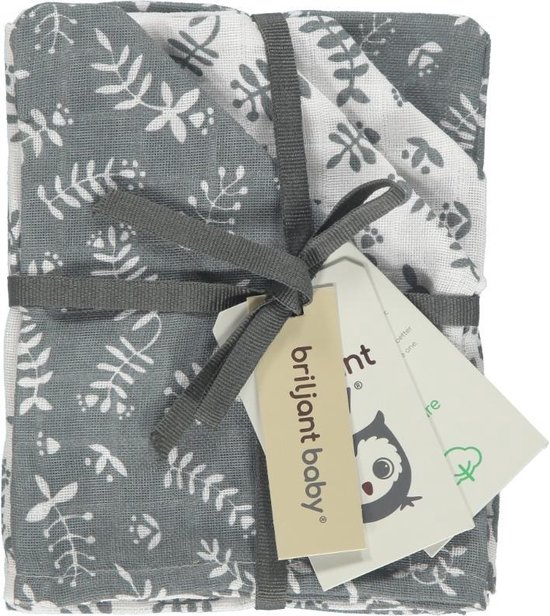 Organic Hydrofiel Washandje Botanic Blauw Grijs