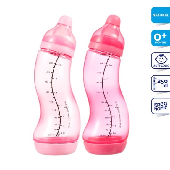 Difrax Doublepack S-babyfles - Natural - 250 ml - Roze/G