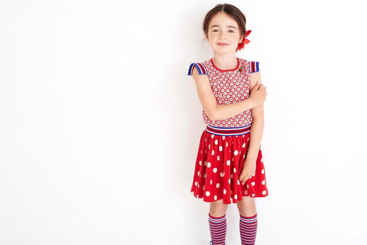 Meisjes Jurk - Rood-Wit-Blauw - Maat 122 - afbeelding 3