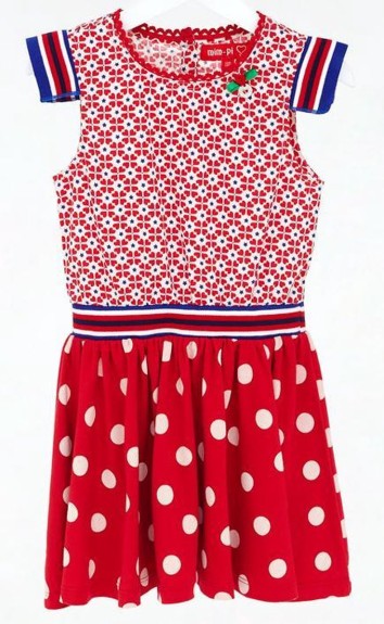 Mim-Pi Meisjes Jurk - Rood-Wit-Blauw - Maat 122