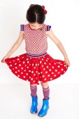 Mim-Pi Meisjes Jurk - Rood-Wit-Blauw - Maat 122