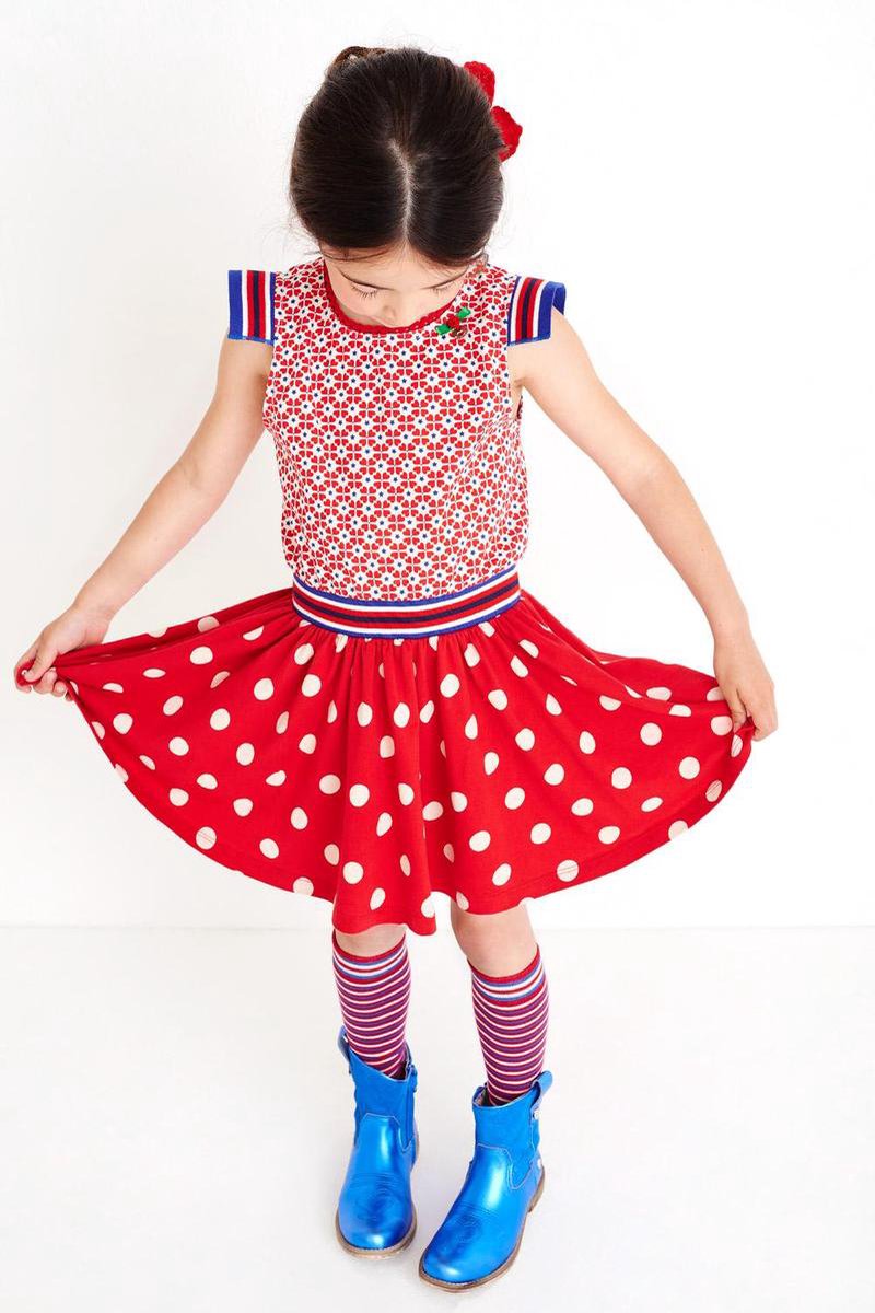Meisjes Jurk - Rood-Wit-Blauw - Maat 122 - afbeelding 2