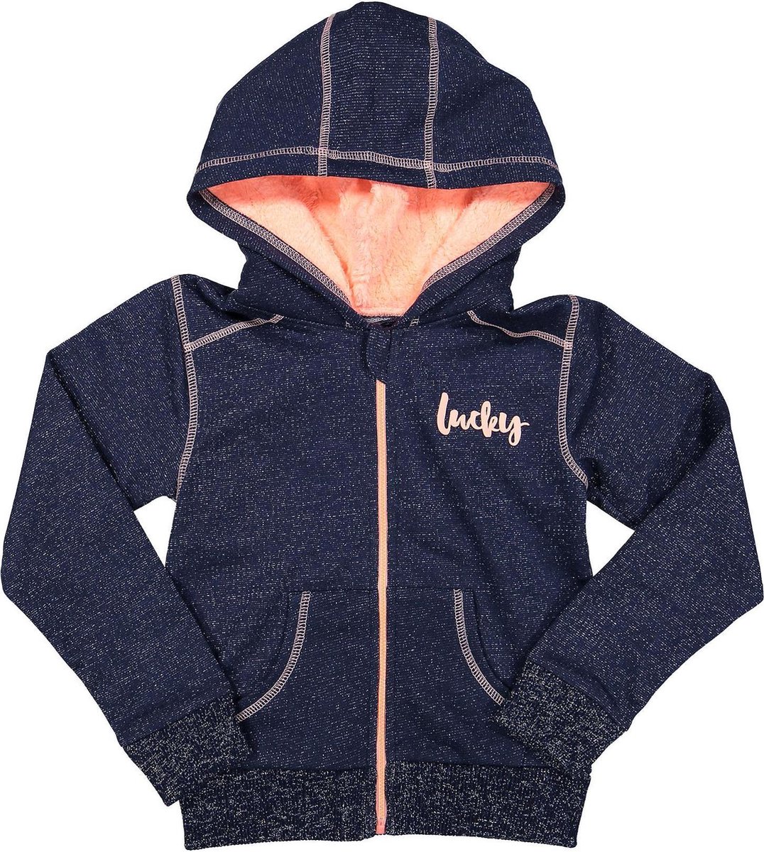 Vest - Navy melange/ neon peach - Maat 146
