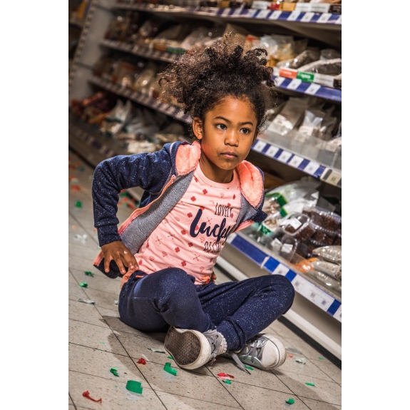 DJ Dutchjeans Vest - Navy melange/ neon peach - Maat 146