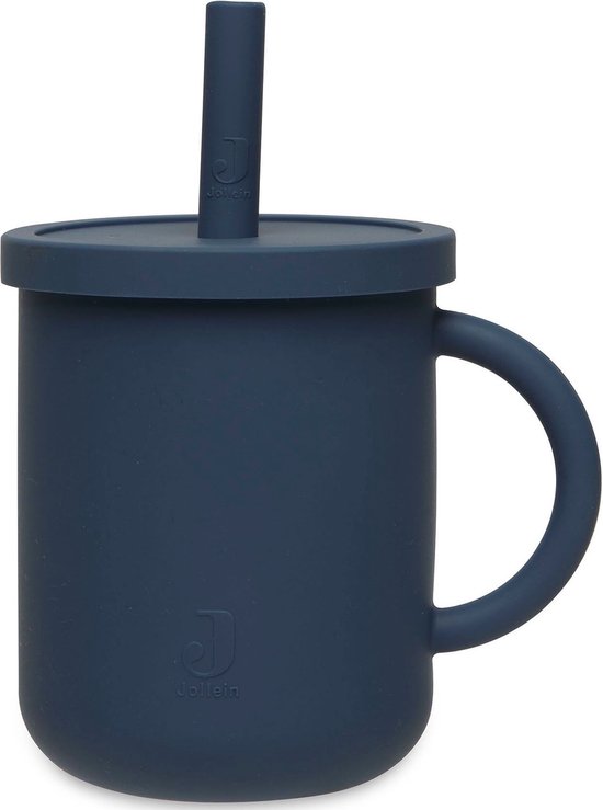 Drinkbeker Met Rietje Siliconen - Jeans Blue