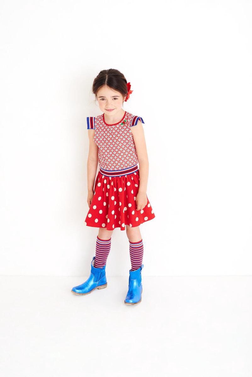 Meisjes Jurk - Rood-Wit-Blauw - Maat 104 - afbeelding 3